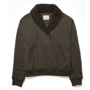 American Eagle Sherpa Collar Henley Sweatshirt Haze Gray